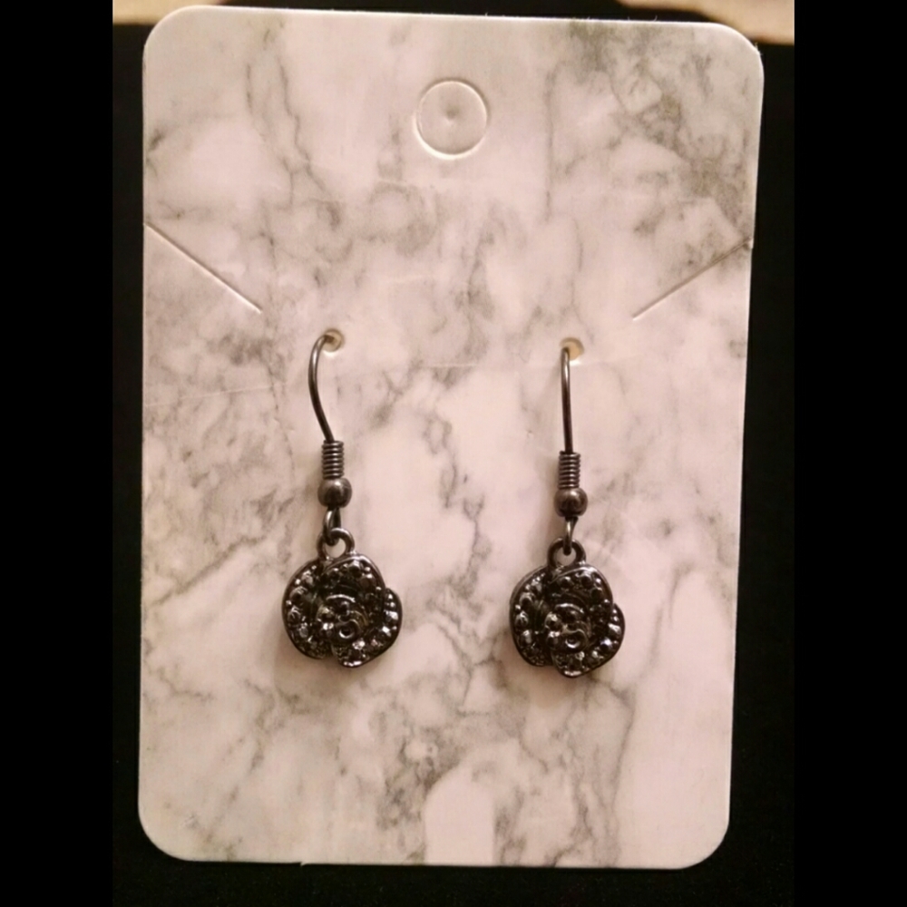Gunmetal Silver Rose Earrings